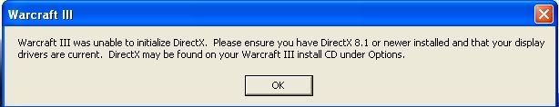 warcraft iii was unable to initialize directx