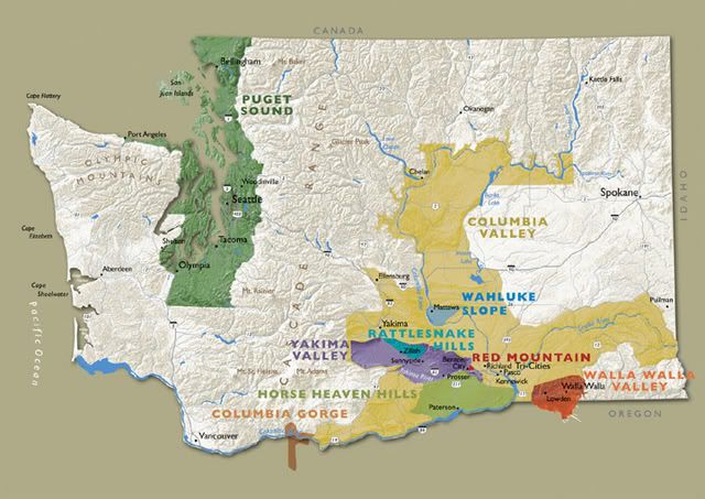 map of oregon and washington state. Washington State wine