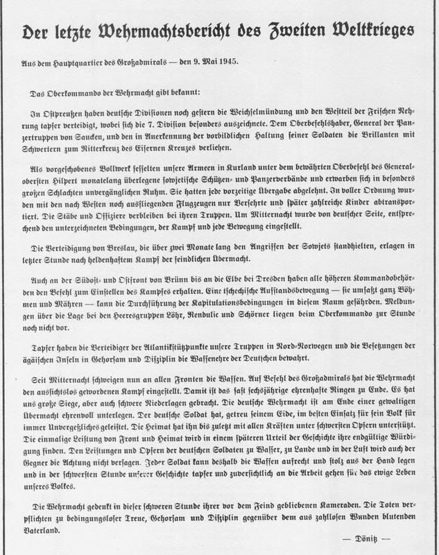 Letzter Wehrmachtsbericht im II. W.K.