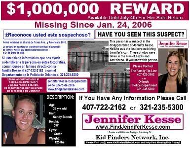 kesse jennifer missing 2006 zoltan zion reward offered