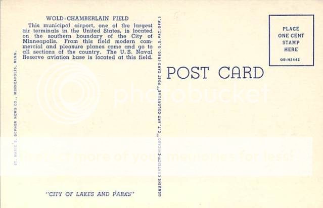 c1940 MINNEAPOLIS, MN WOLD CHAMBERLAIN FIELD POSTCARD  